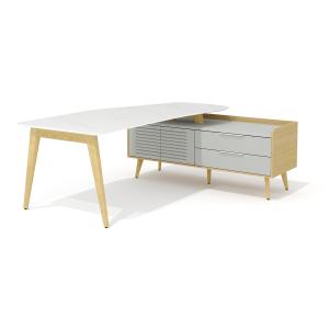 Rem-200.1R + Rem-33R Стол руководителя эргономичный с опорной тумбой Ремо мрамор белый / серый софт